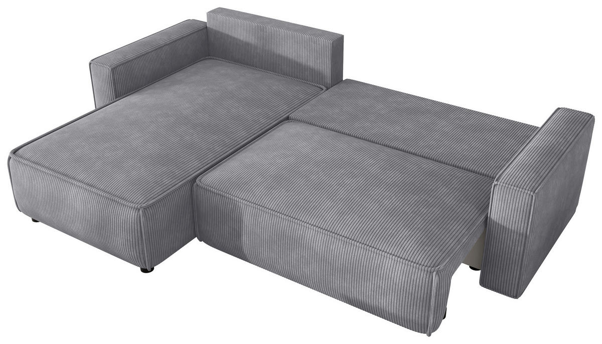 ECKSOFA Grau Cord Zierkissen, Rückenkissen, Bettkasten, Schlaffunktion, Rücken echt, Liegefläche im Originalstoff  - Schwarz/Grau, MODERN, Kunststoff/Textil (190/280cm) - Carryhome