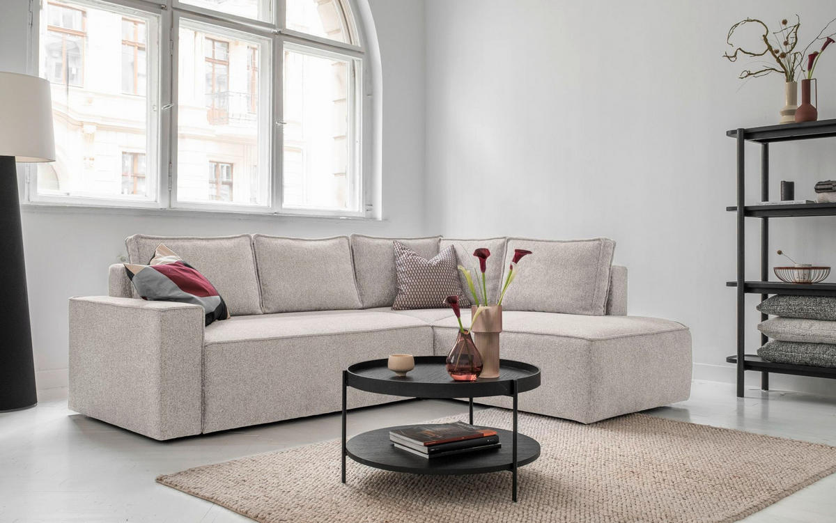 KUTNA GARNITURA tekstil  bež   - bijela/siva, Design, tekstil/plastika (247/194cm) - MID.YOU