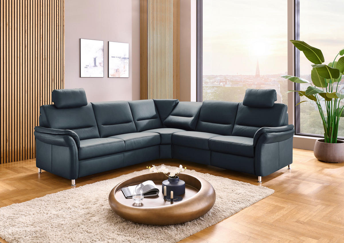ECKSOFA Beldomo Premium Blaugrau Echtleder  - Blaugrau/Alufarben, KONVENTIONELL, Leder/Metall (262/262cm) - Beldomo Premium