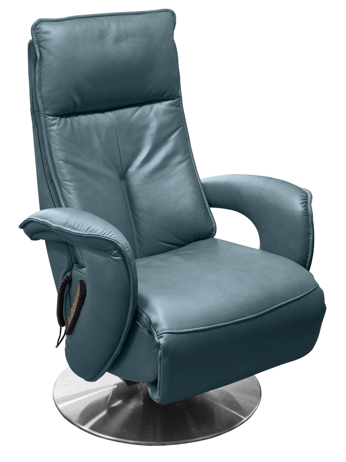 RELAXSESSEL Echtleder Relaxfunktion, Aufstehhilfe, Fußteilverstellung    - Chromfarben/Hellblau, Design, Leder/Metall (77/110/87cm) - Valdera