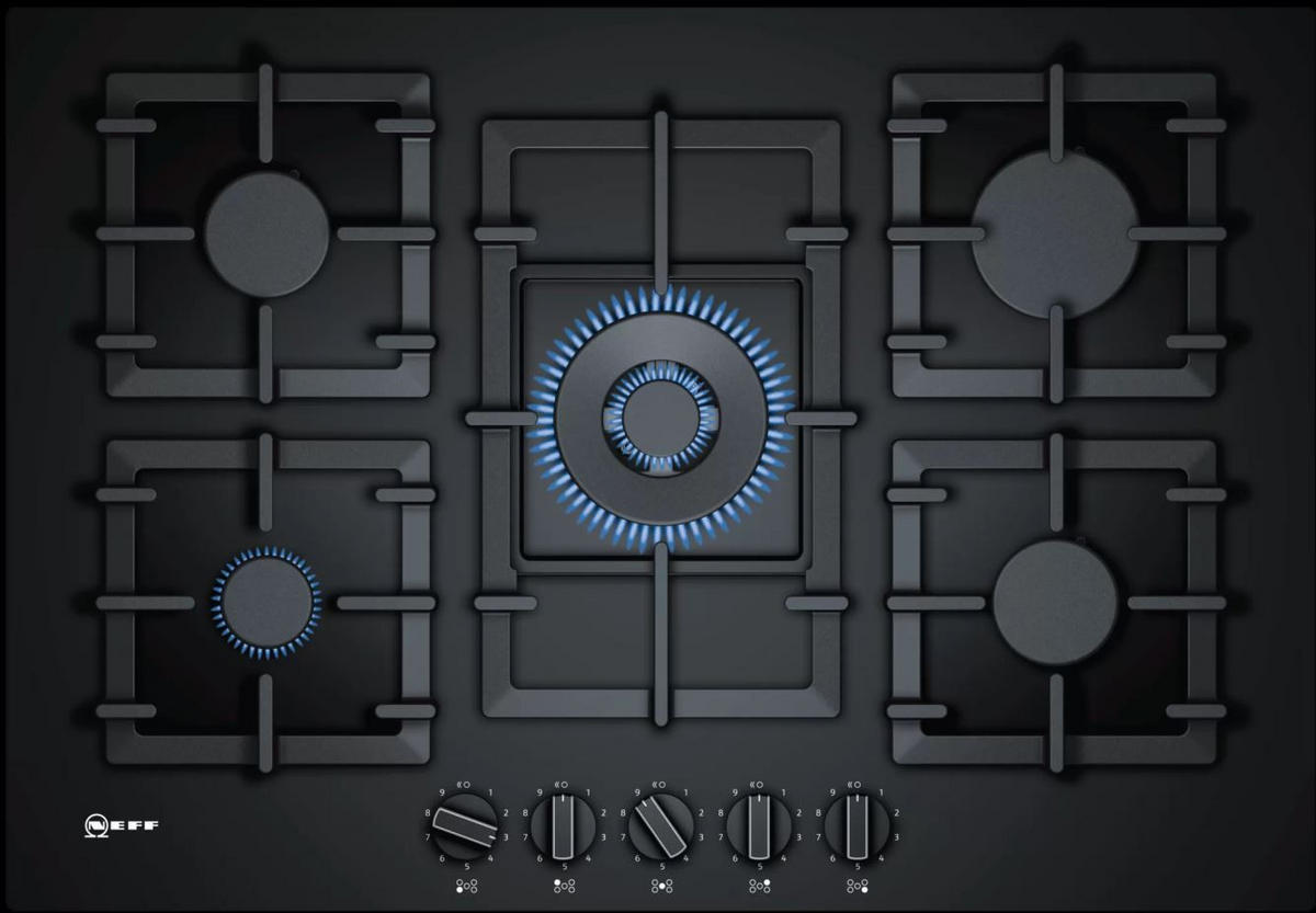 PLITĂ PE GAZ - negru, Design, sticlă/piatră (56/4,5/52cm) - Neff