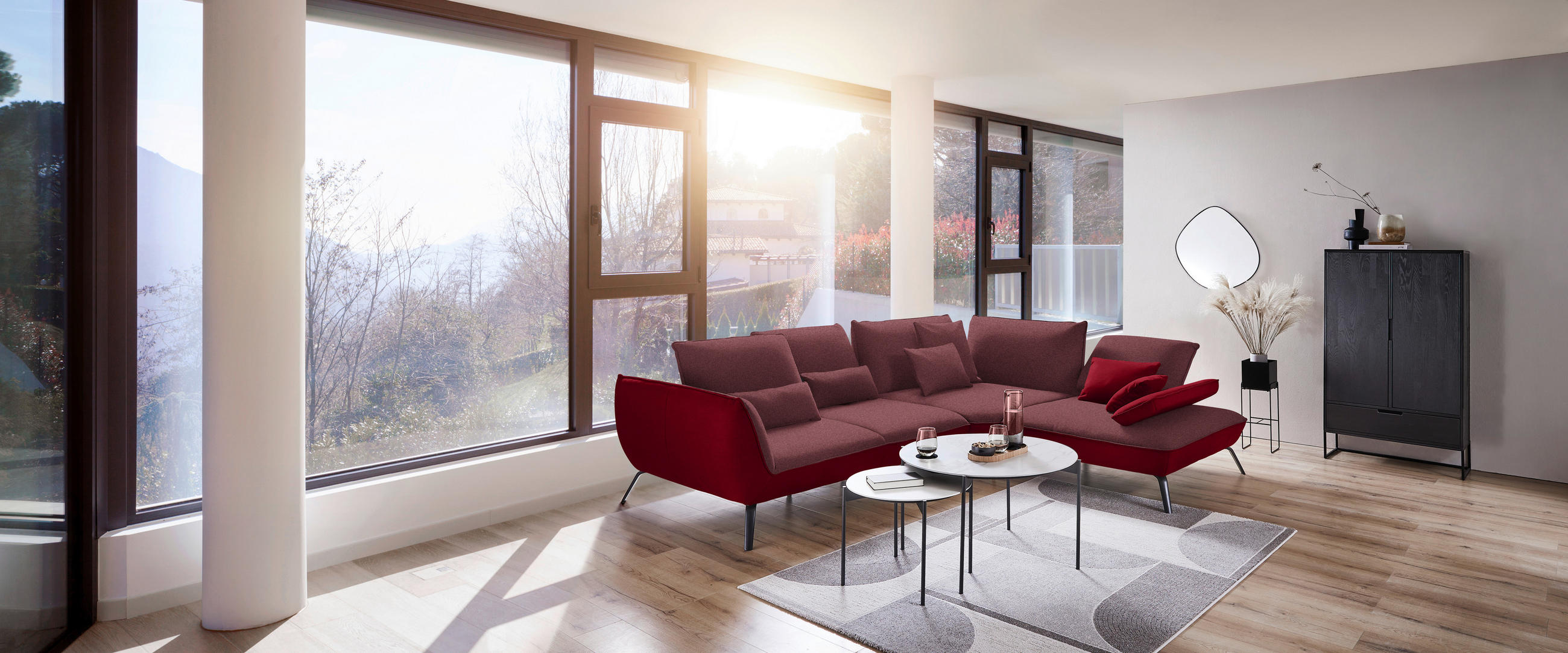 ECKSOFA in Flachgewebe Rot  - Rot/Schwarz, Design, Textil/Metall (310/250cm) - Moderano