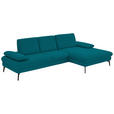 ECKSOFA in Chenille, Mikrofaser Petrol  - Petrol/Schwarz, Design, Textil/Metall (299/157cm) - Dieter Knoll