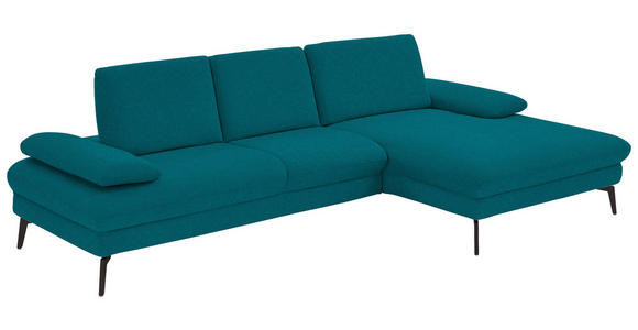 ECKSOFA in Chenille, Mikrofaser Petrol 299/157 cm - Petrol/Schwarz, Design, Textil/Metall (299/157cm) - Dieter Knoll