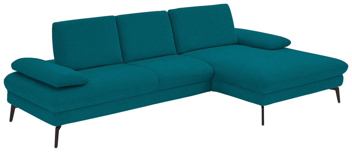 ECKSOFA in Chenille, Mikrofaser Petrol  299/157 cm  - Petrol/Schwarz, Design, Textil/Metall (299/157cm) - Dieter Knoll