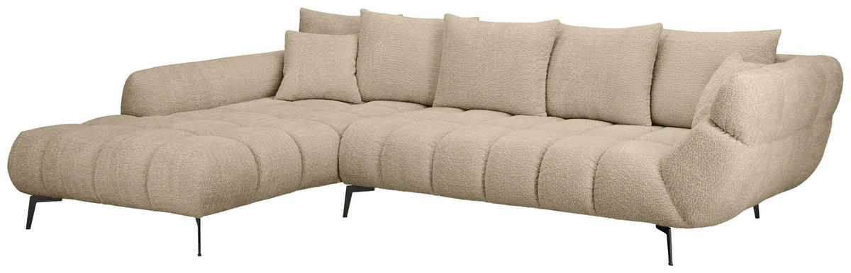 ECKSOFA Taupe Bouclé Zierkissen, Rückenkissen, Rücken echt  - Taupe/Schwarz, MODERN, Textil/Metall (217/318cm) - Carryhome