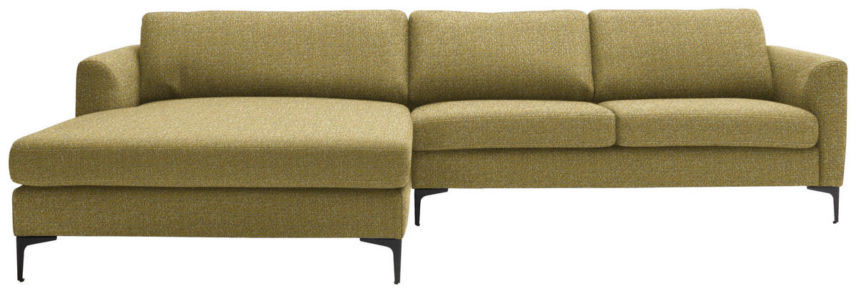 ECKSOFA in Flachgewebe Currygelb  195/310 cm  - Currygelb/Schwarz, Design, Textil/Metall (195/310cm) - Schöner Wohnen