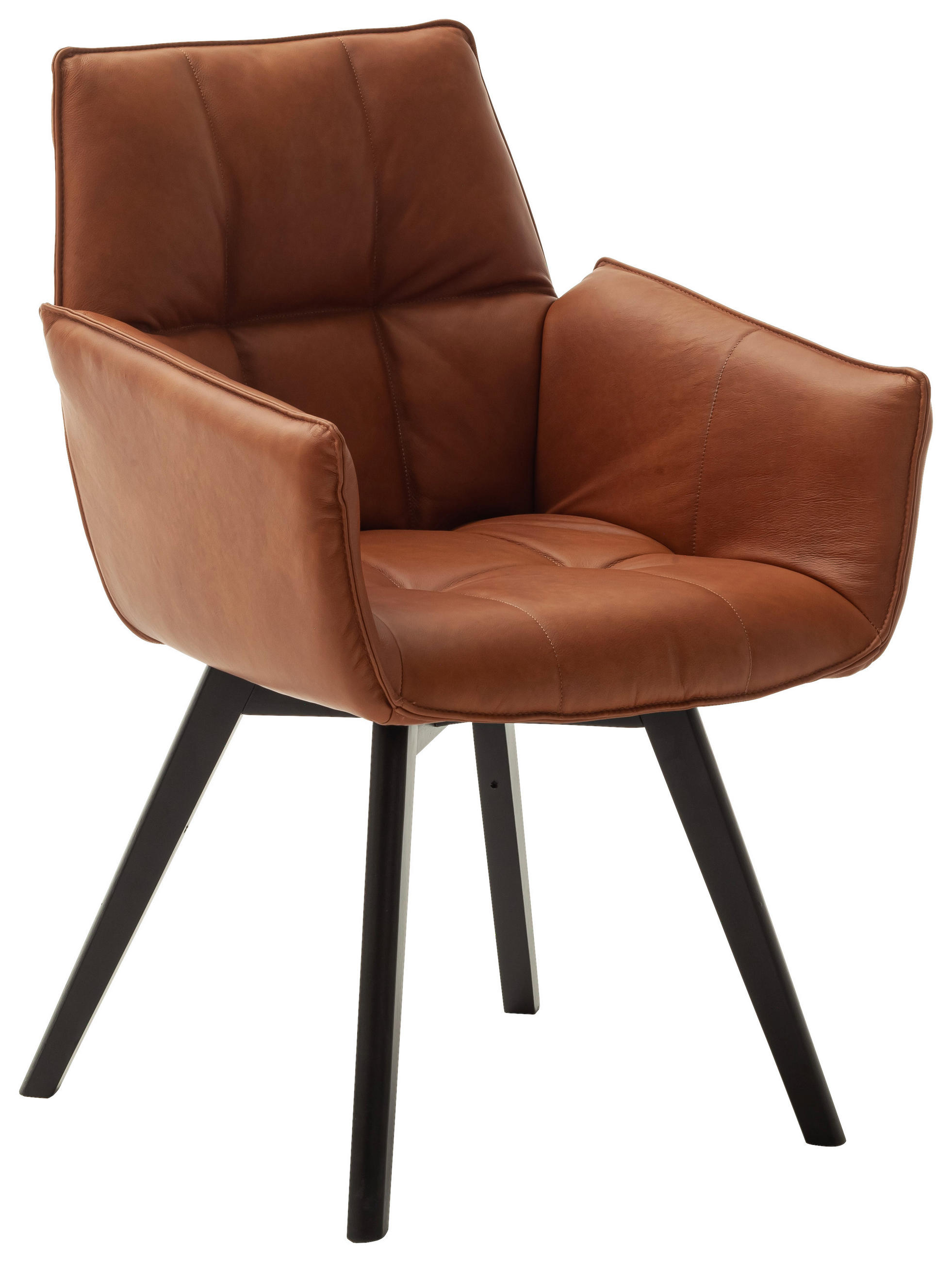 ARMLEHNSTUHL  in Echtleder naturbelassen  - Cognac/Schwarz, KONVENTIONELL, Leder/Holz (61/87/63cm) - Linea Natura