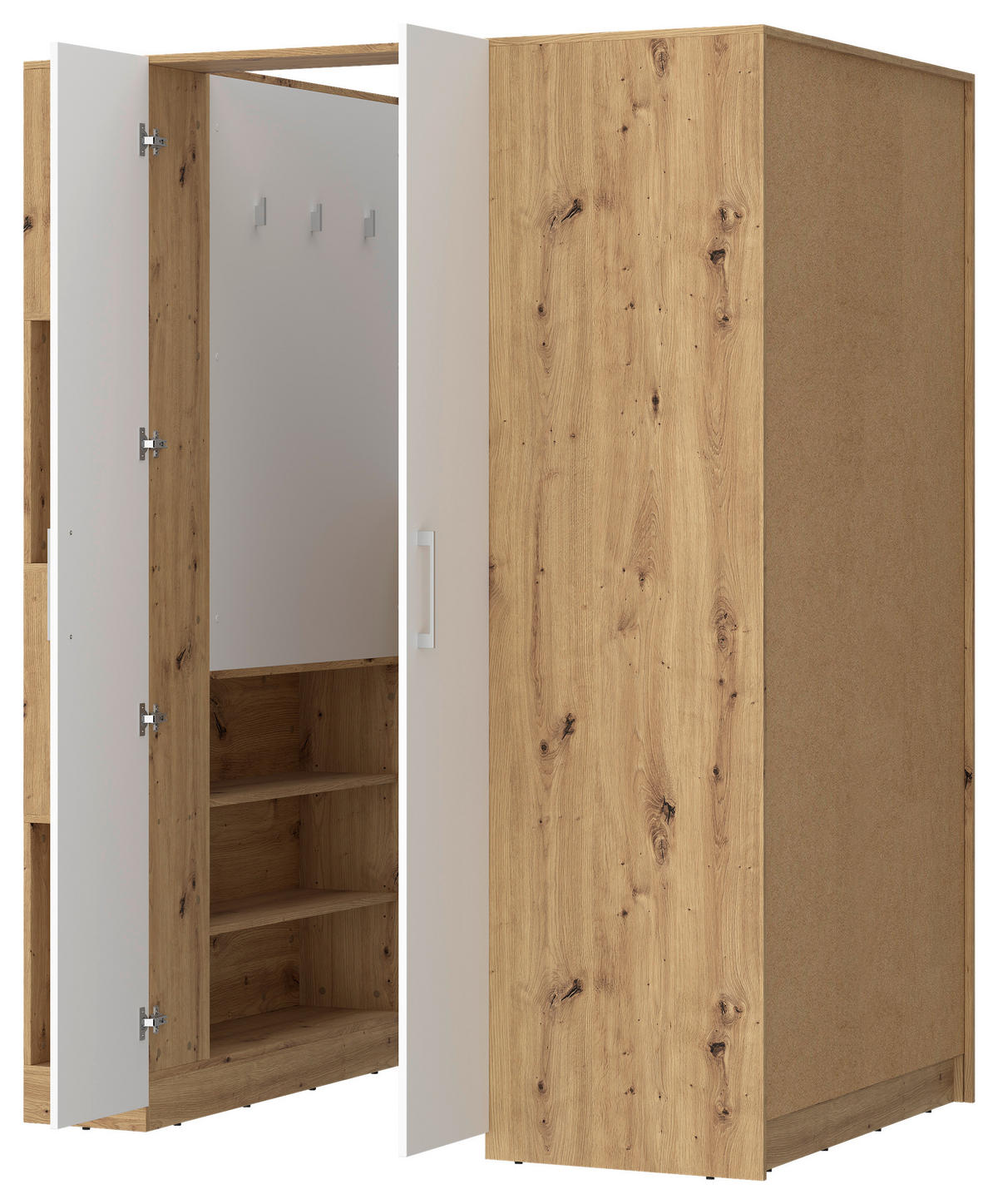 ECKSCHRANK 120/205/150 cm Weiß, Eiche Artisan  - Alufarben/Weiß, MODERN, Holzwerkstoff (120/205/150cm) - Ondega