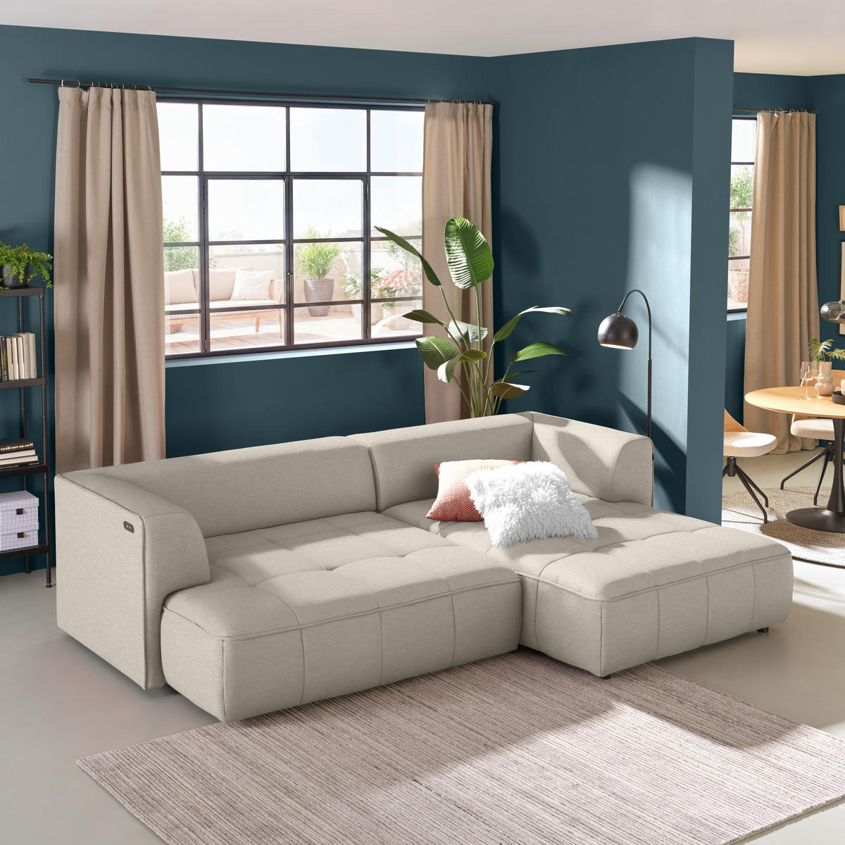 ECKSOFA  in Webstoff Creme  288/188 cm  - Creme/Schwarz, Design, Kunststoff/Textil (288/188cm) - Welnova