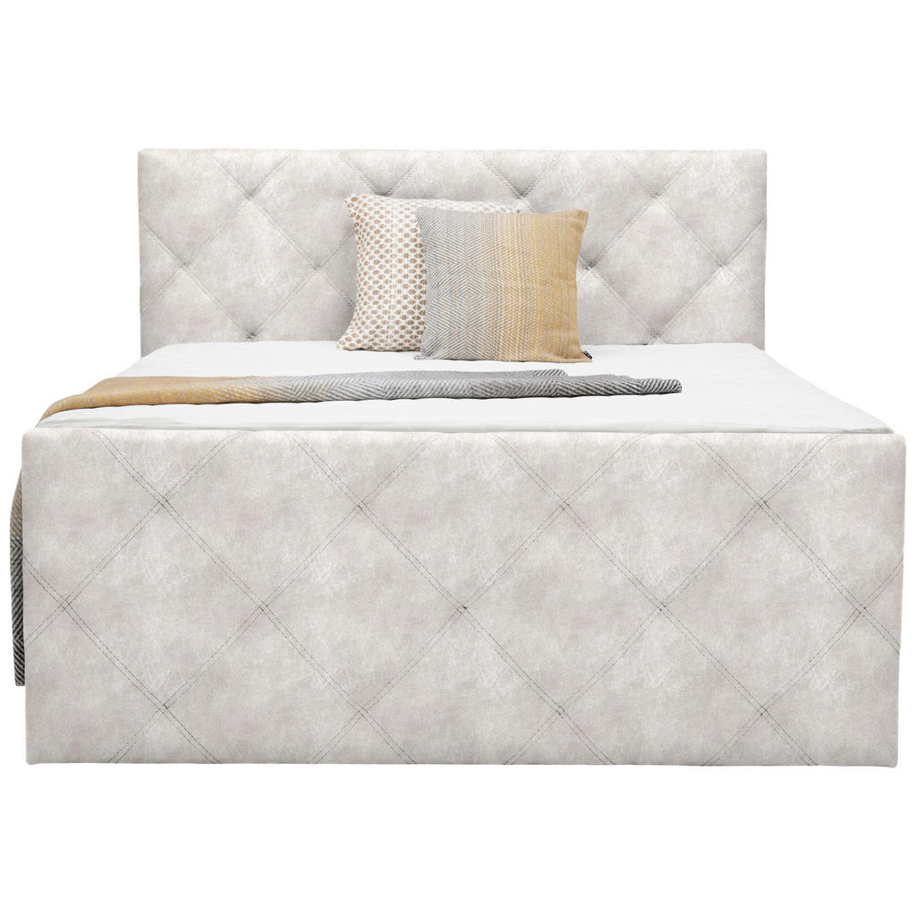 Thumbnail - Ti'me Boxspringbett, Beige, Textil, H2, Höhe ca. 21 cm, 200x140 cm, gepolstertes Kopfteil, Stoffauswahl, Topper durchgeh...