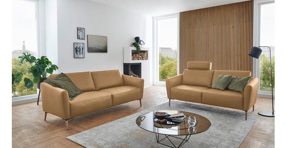 2-SITZER-SOFA  in Echtleder Honig   - Eichefarben/Beige, Natur, Leder/Holz (182/86/87cm) - Valnatura