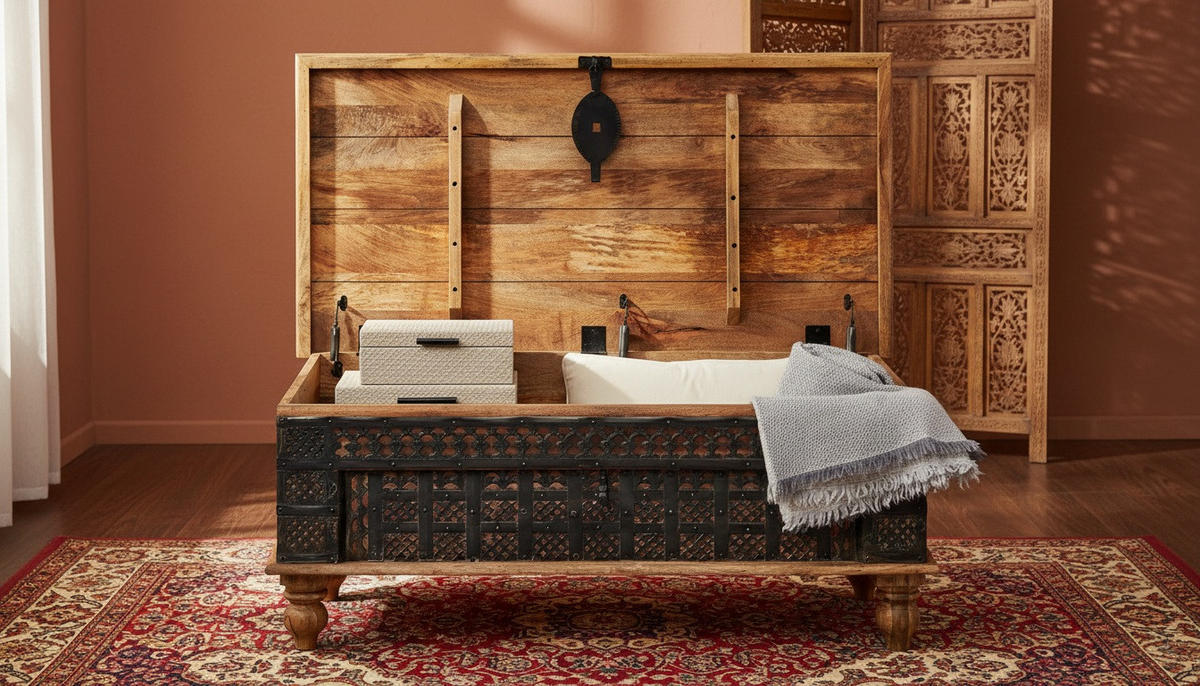 COUCHTISCH Mangoholz massiv 120/60/45 cm rechteckig Naturfarben  - Anthrazit/Naturfarben, Trend, Holz/Metall (120/60/45cm) - Landscape