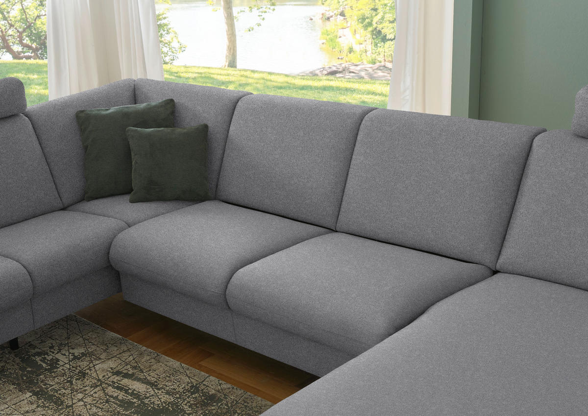 WOHNLANDSCHAFT Flachgewebe Grau  - Schwarz/Grau, Konventionell, Textil/Metall (190/307/170cm) - Beldomo Comfort