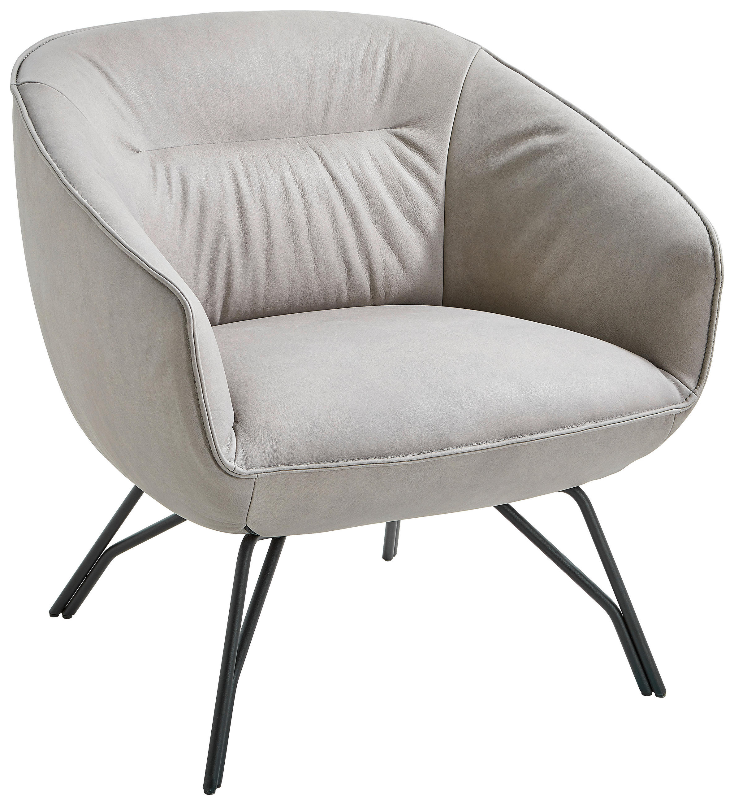 DESIGNSESSEL Echtleder Grau    - Anthrazit/Grau, Design, Leder/Metall (76/80/73cm) - Joop!