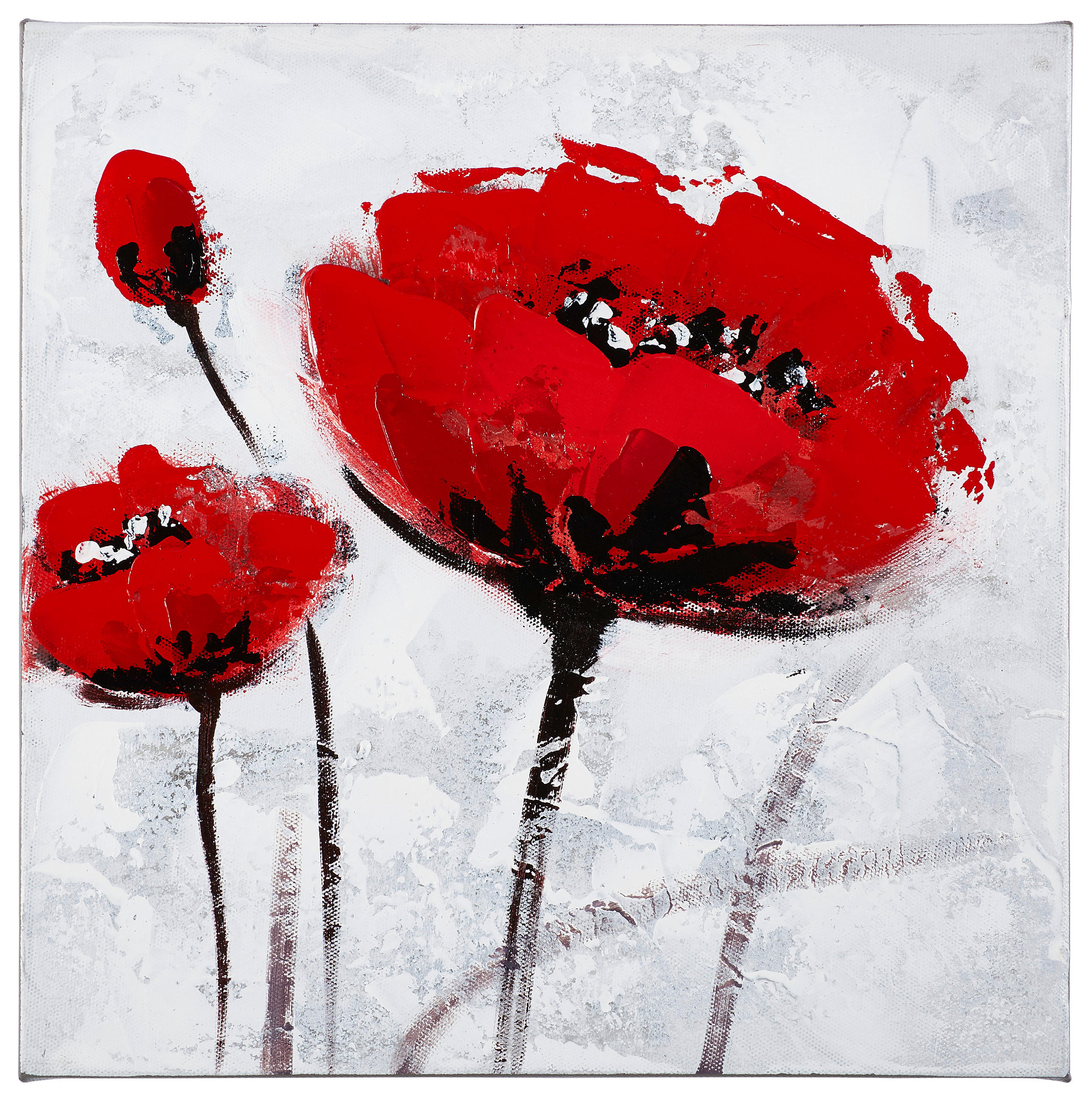 ÖLGEMÄLDE Blumen 30/30 cm  - Rot/Grau, LIFESTYLE, Holz/Textil (30/30cm) - Monee