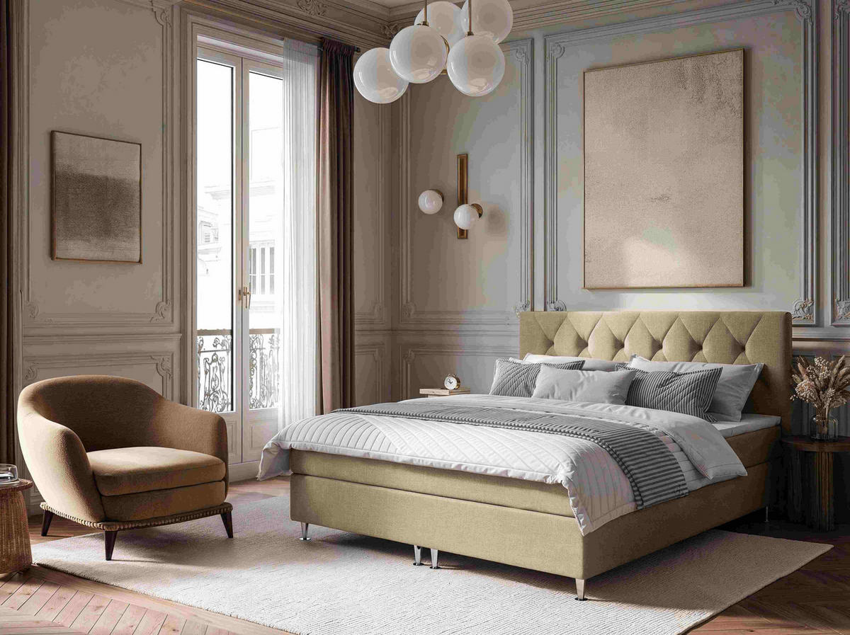 BOXSPRINGBETT 140/200 cm  in Beige  - Beige/Silberfarben, KONVENTIONELL, Textil/Metall (140/200cm) - Chameo