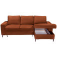 ECKSOFA Rostfarben Cord Rückenkissen, Bettkasten, Schlaffunktion, Rücken echt, Liegefläche im Originalstoff  - Rostfarben/Schwarz, KONVENTIONELL, Textil/Metall (240/150cm) - Carryhome