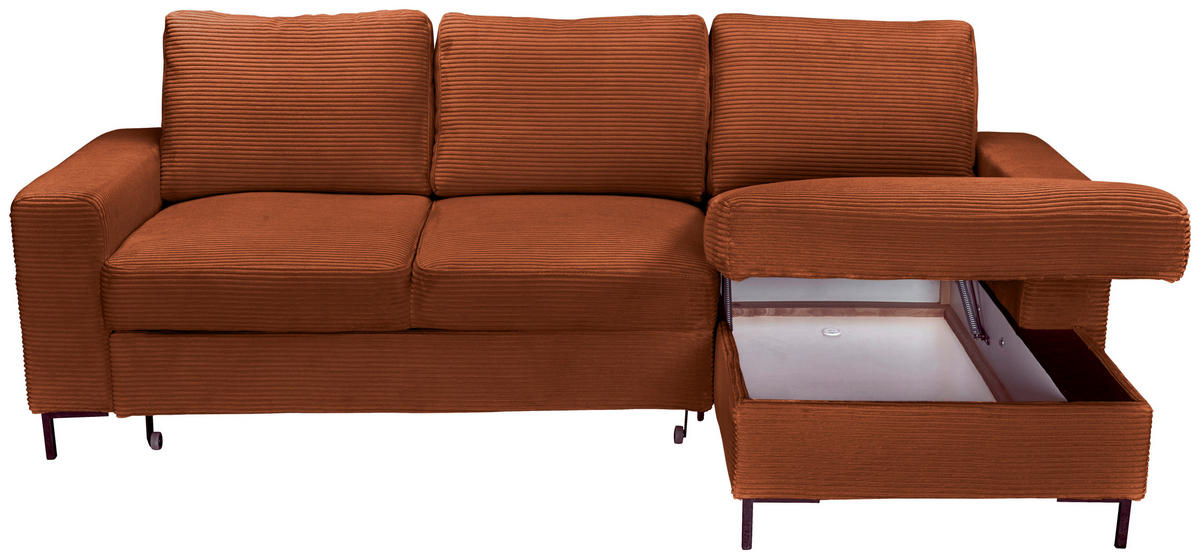 ECKSOFA Rostfarben Cord  - Rostfarben/Schwarz, KONVENTIONELL, Textil/Metall (240/150cm) - Carryhome