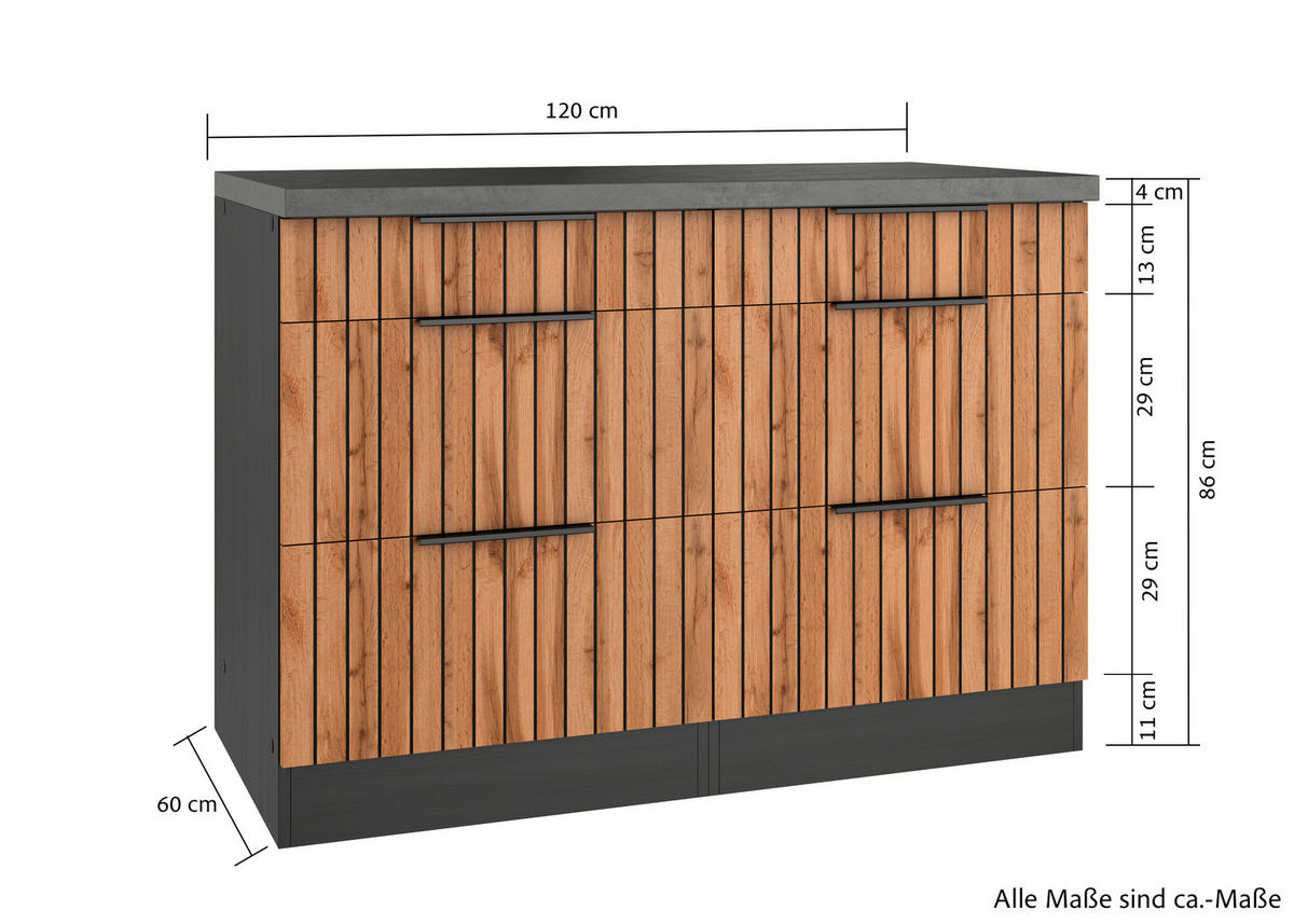 SCHUBKASTENUNTERSCHRANK 120/85/60 cm  in Graphitfarben, Eiche Wotan  - Schieferfarben/Eiche Wotan, Basics, Holzwerkstoff/Metall (120/85/60cm) - Held