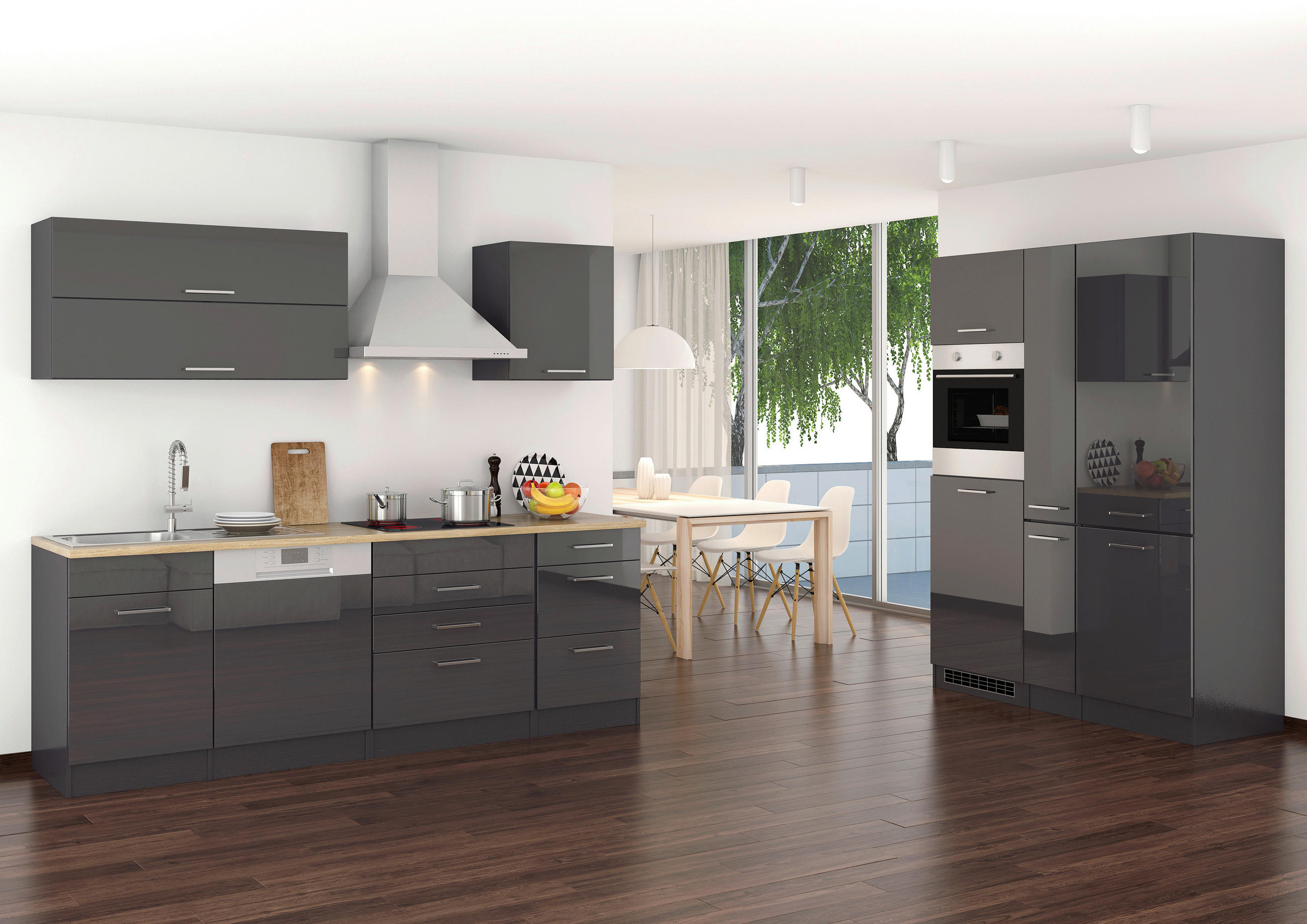 KÜCHENLEERBLOCK 390 cm   in Graphitfarben  - Silberfarben/Graphitfarben, MODERN, Holzwerkstoff/Metall (390cm) - Held