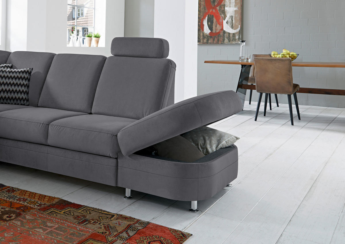 ECKSOFA in Flachgewebe Grau  - Alufarben/Grau, Konventionell, Textil/Metall (269/287cm) - Beldomo System