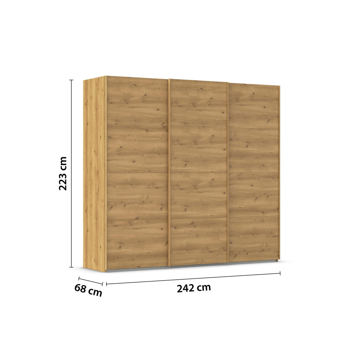 SCHWEBETÜRENSCHRANK 242/223/68 cm 3-türig Eichefarben  - Eichefarben, Design, Holzwerkstoff/Kunststoff (242/223/68cm) - Novel