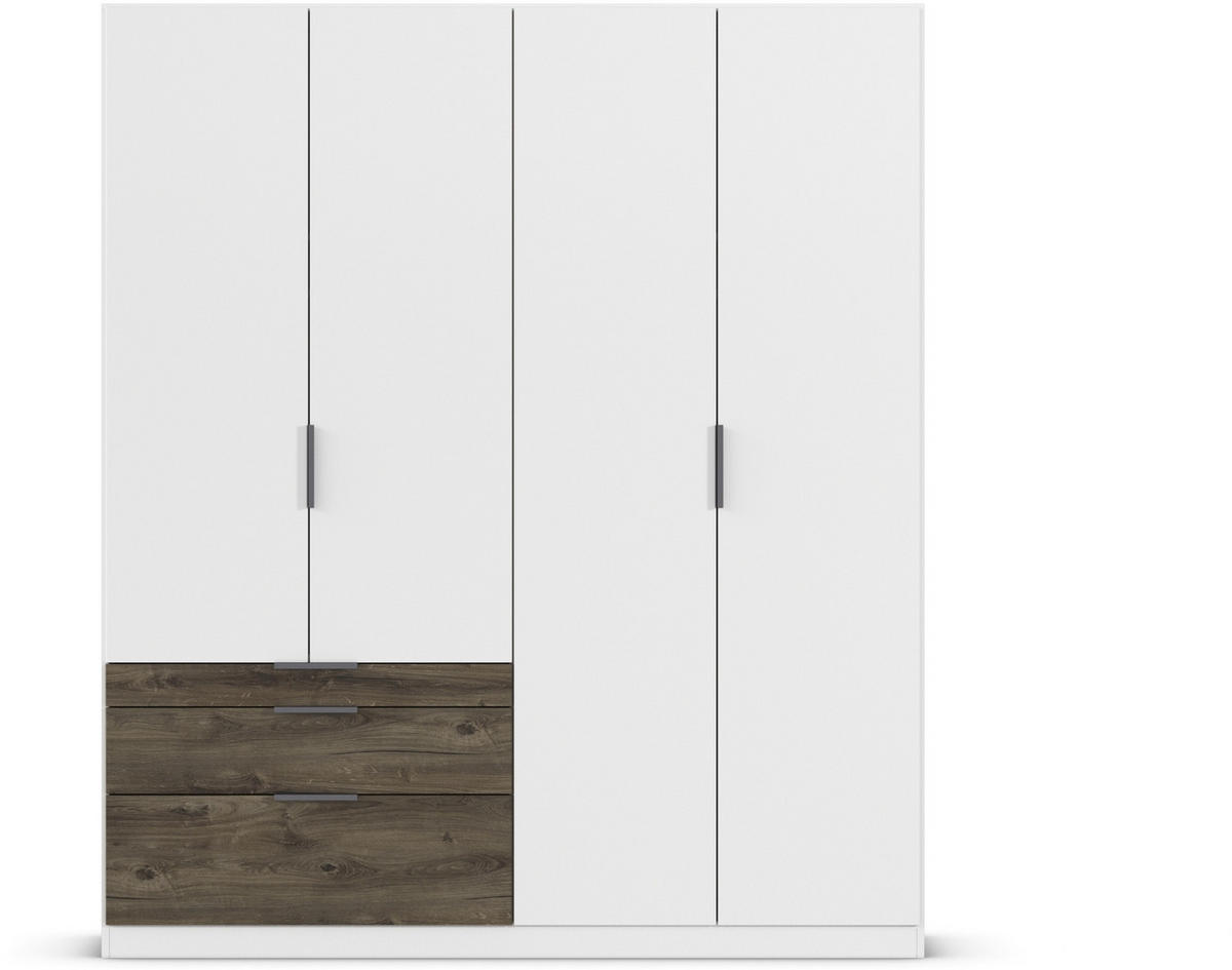 DREHTÜRENSCHRANK in Weiss, Eiche dunkel  - Eiche dunkel/Weiss, Basics, Holzwerkstoff/Metall (181/210/54cm) - Boxxx