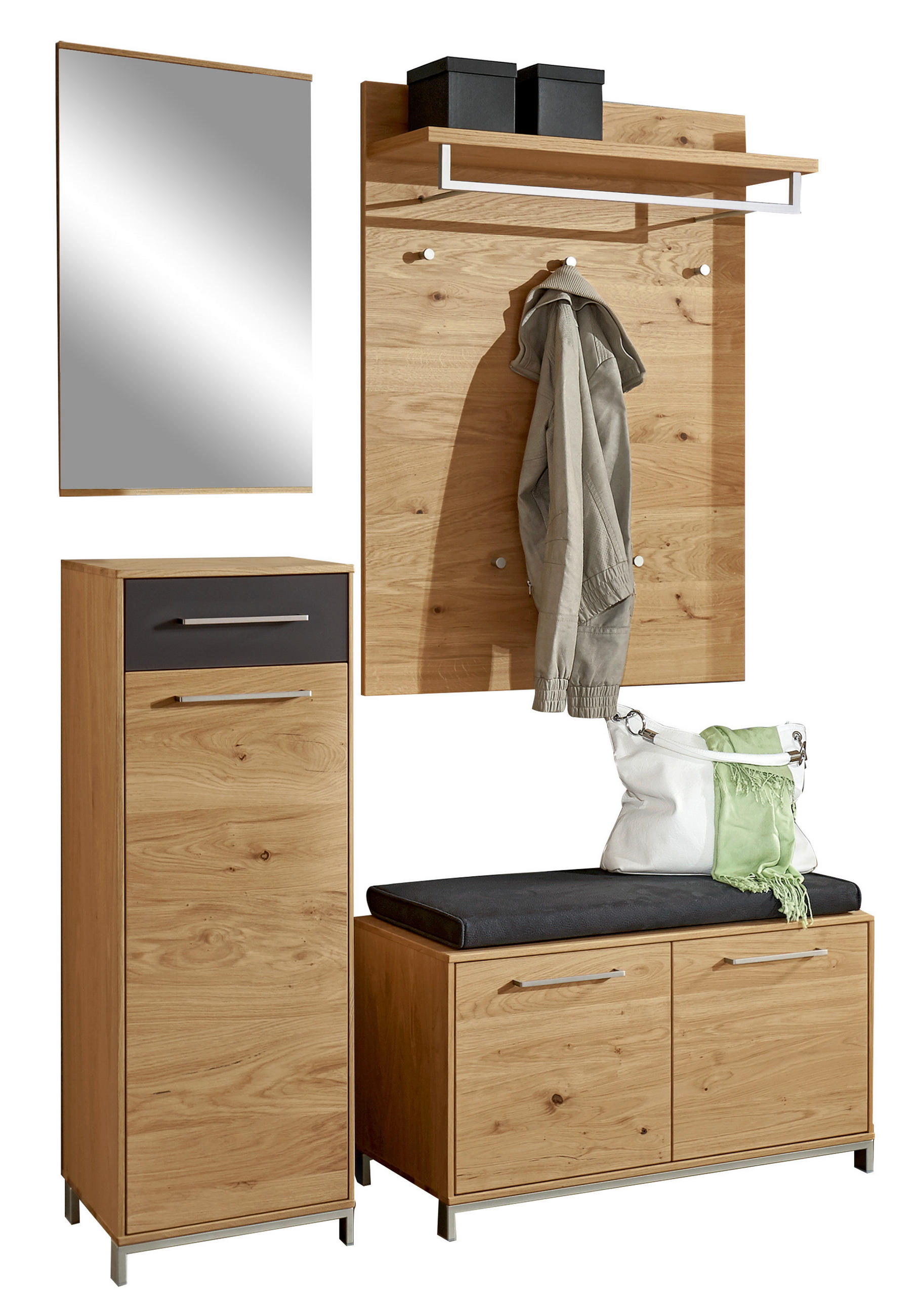 GARDEROBE 5-teilig  in 140/195/40 cm  - Eichefarben/Anthrazit, Design, Glas/Holz (140/195/40cm)