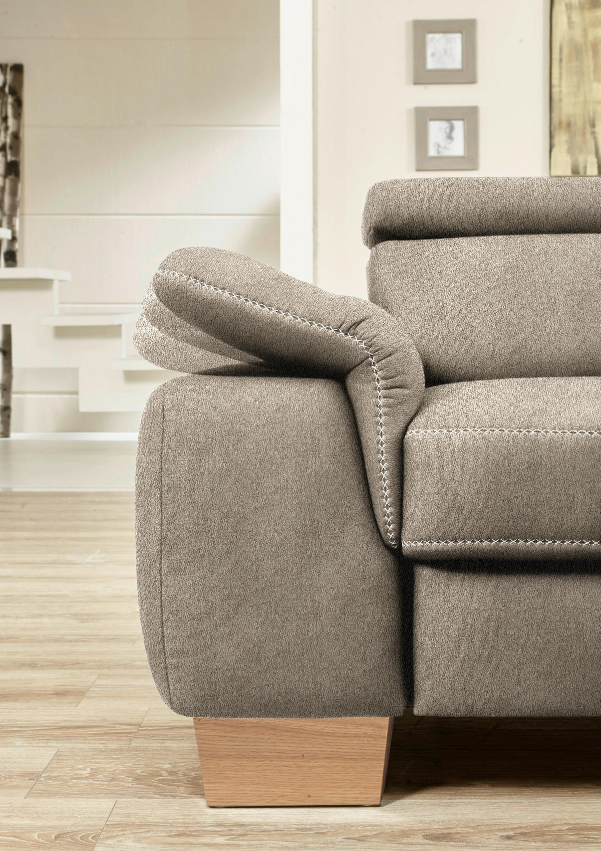 ECKSOFA in Mikrofaser Greige  - Greige/Eichefarben, Natur, Holz/Textil (226/273cm) - Beldomo System