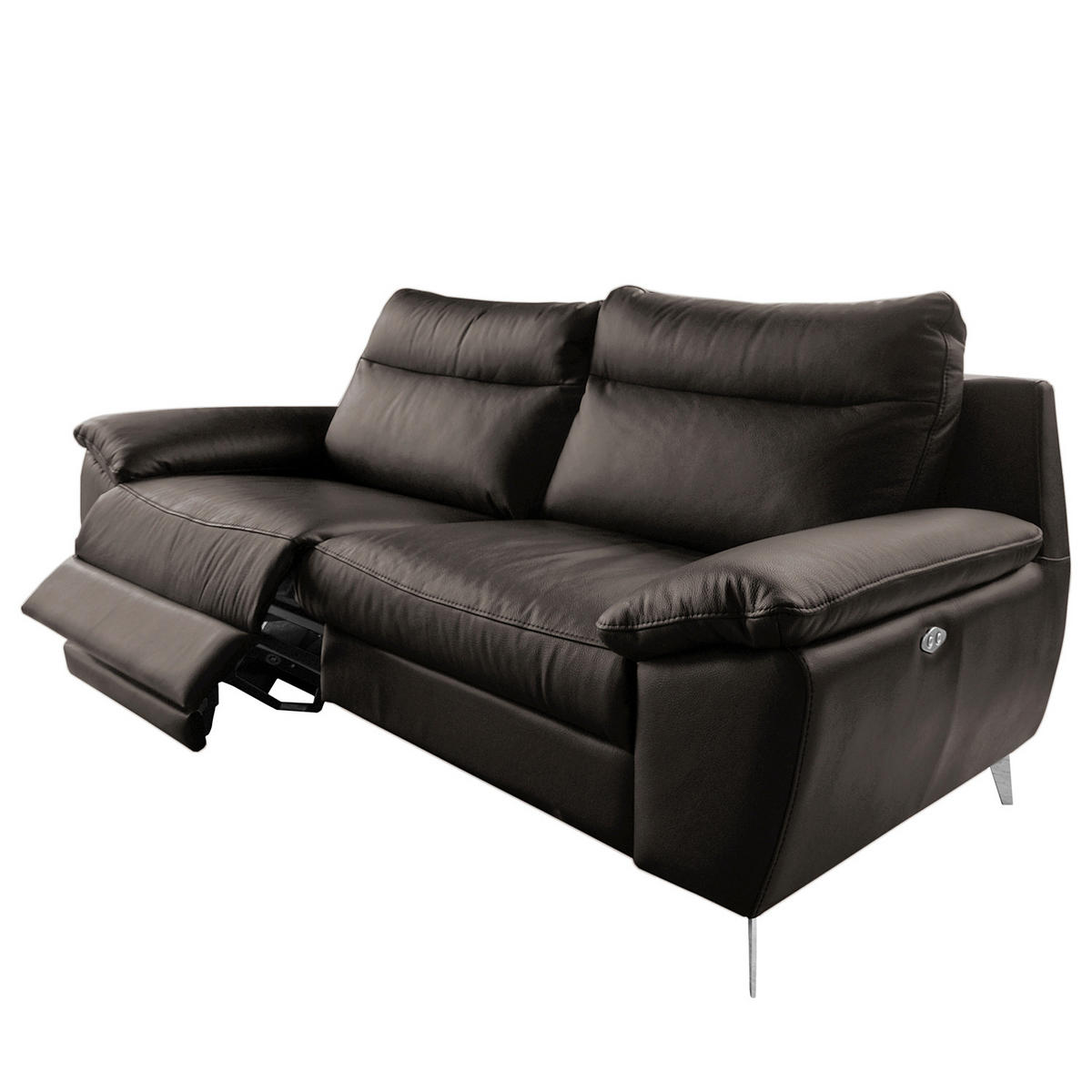 2,5-SITZER 216/95/96 cm PERLE in Echtleder Dunkelbraun   - Chromfarben/Dunkelbraun, Design, Leder/Metall (216/95/96cm) - Livetastic