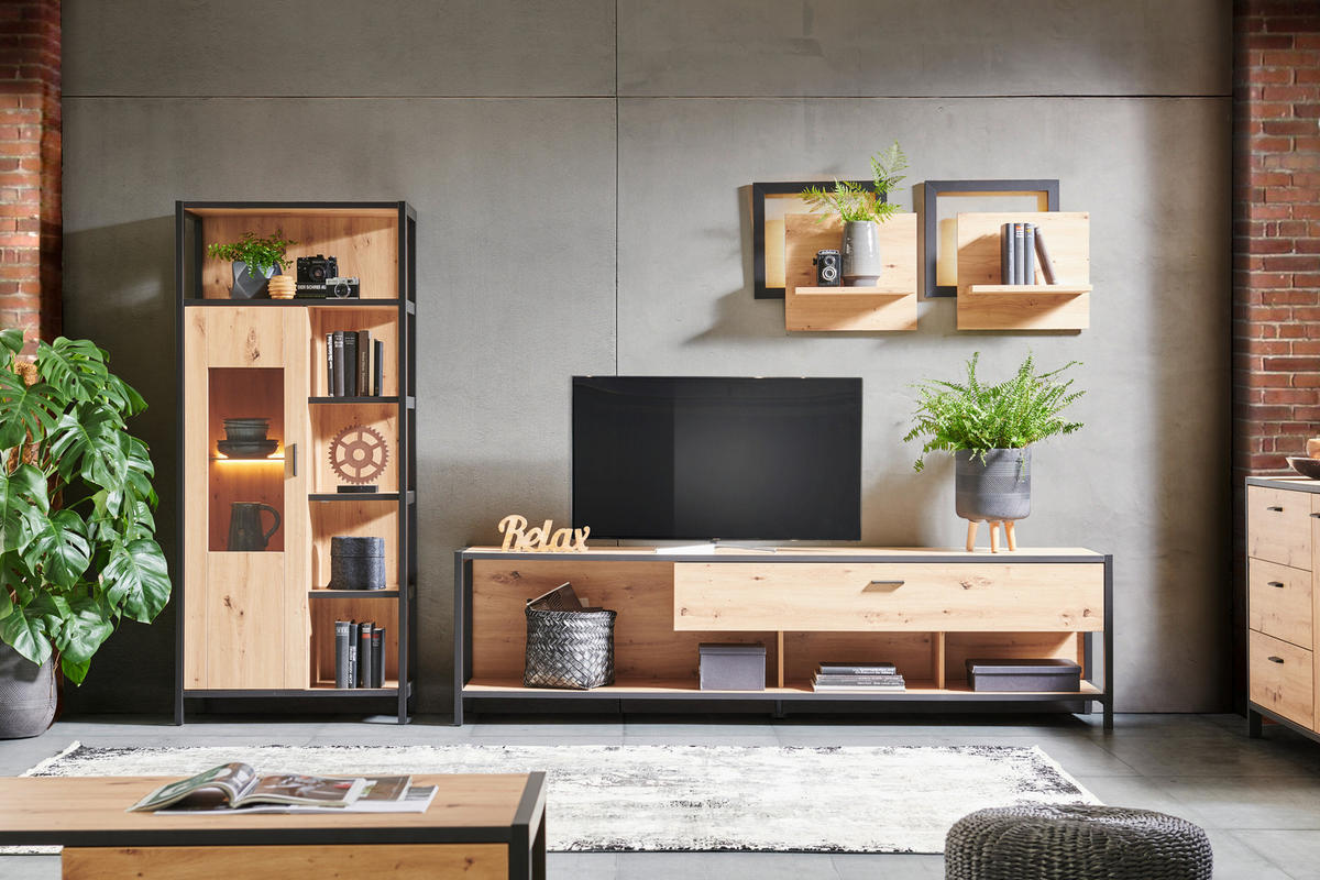 TV-ELEMENT Anthrazit, Eichefarben  215/57/46 cm  - Eichefarben/Anthrazit, Design, Holzwerkstoff/Metall (215/57/46cm) - Carryhome