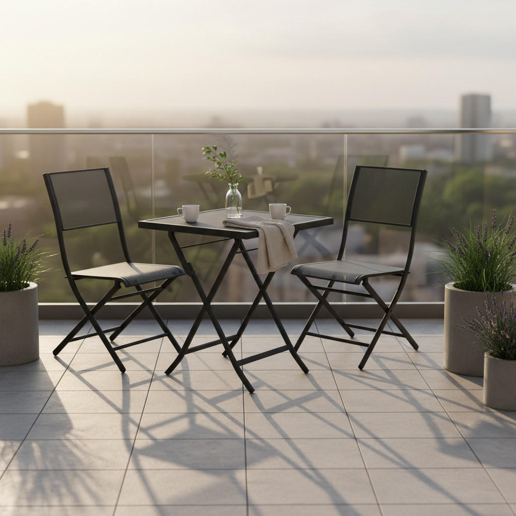 BALKONSET Graphitfarben 3-teilig  - Graphitfarben, MODERN, Metall - Gardenson