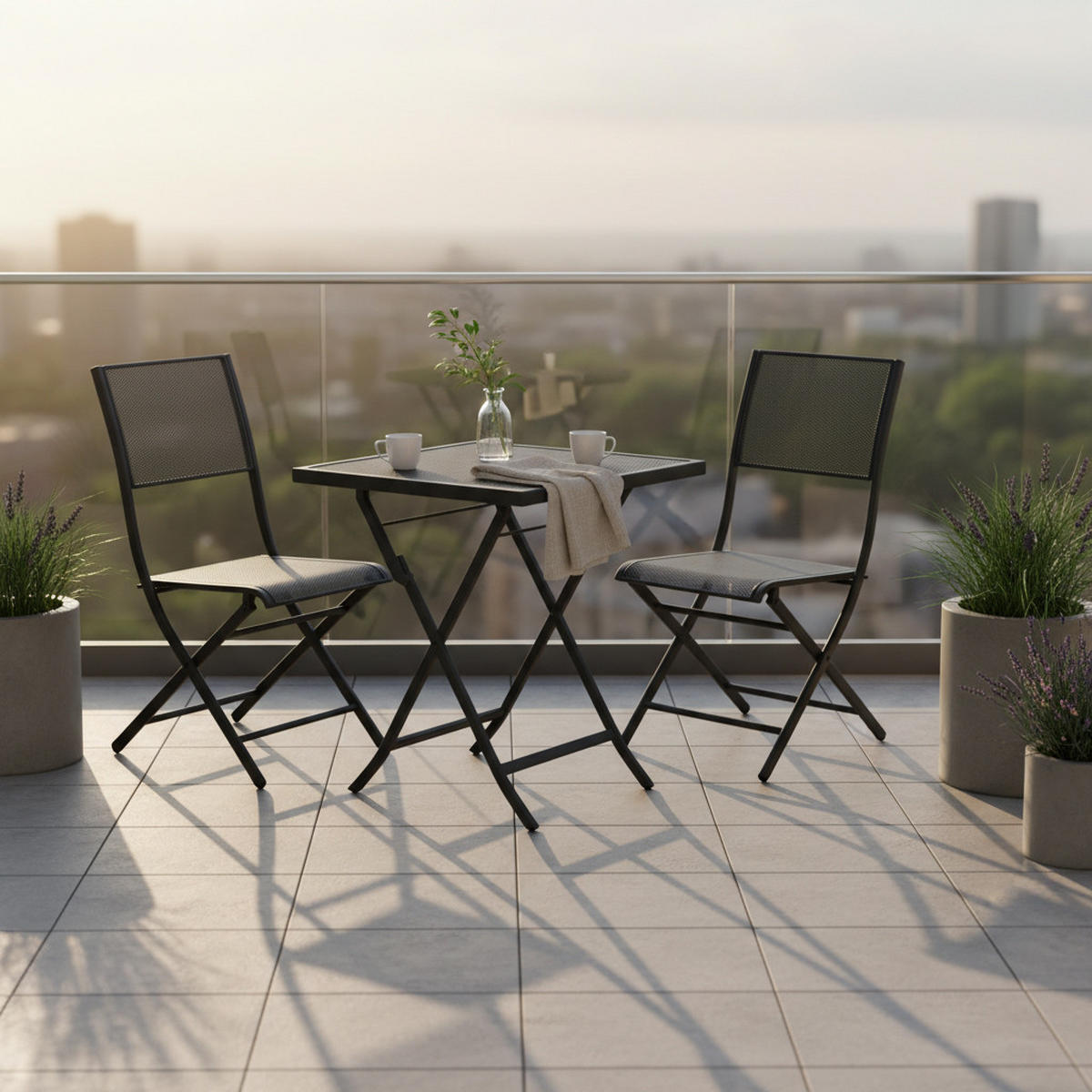 BALKONSET  3-teilig  - Graphitfarben, MODERN, Metall - Gardenson