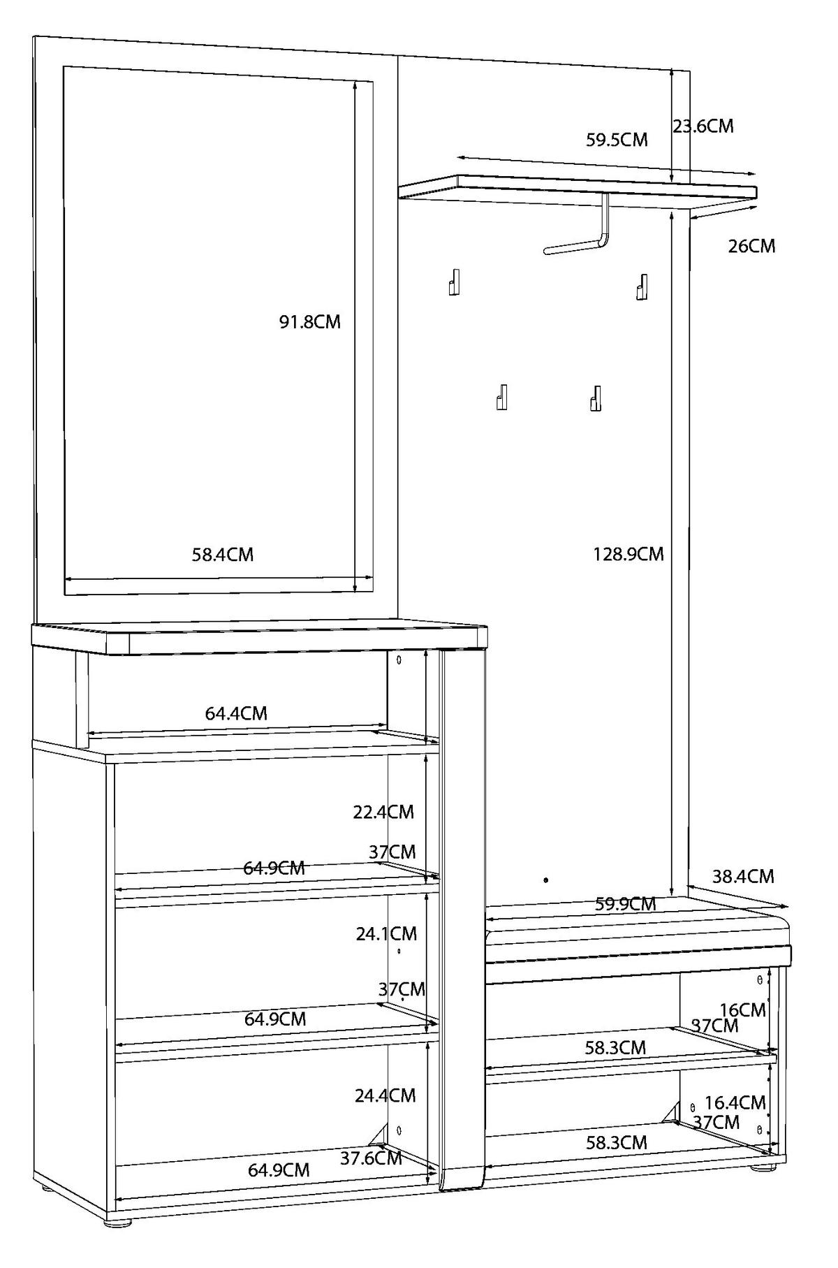 GARDEROBE  in 128,8/201/43,4 cm  - Weiß/Eiche Artisan, MODERN, Holzwerkstoff (128,8/201/43,4cm) - MID.YOU