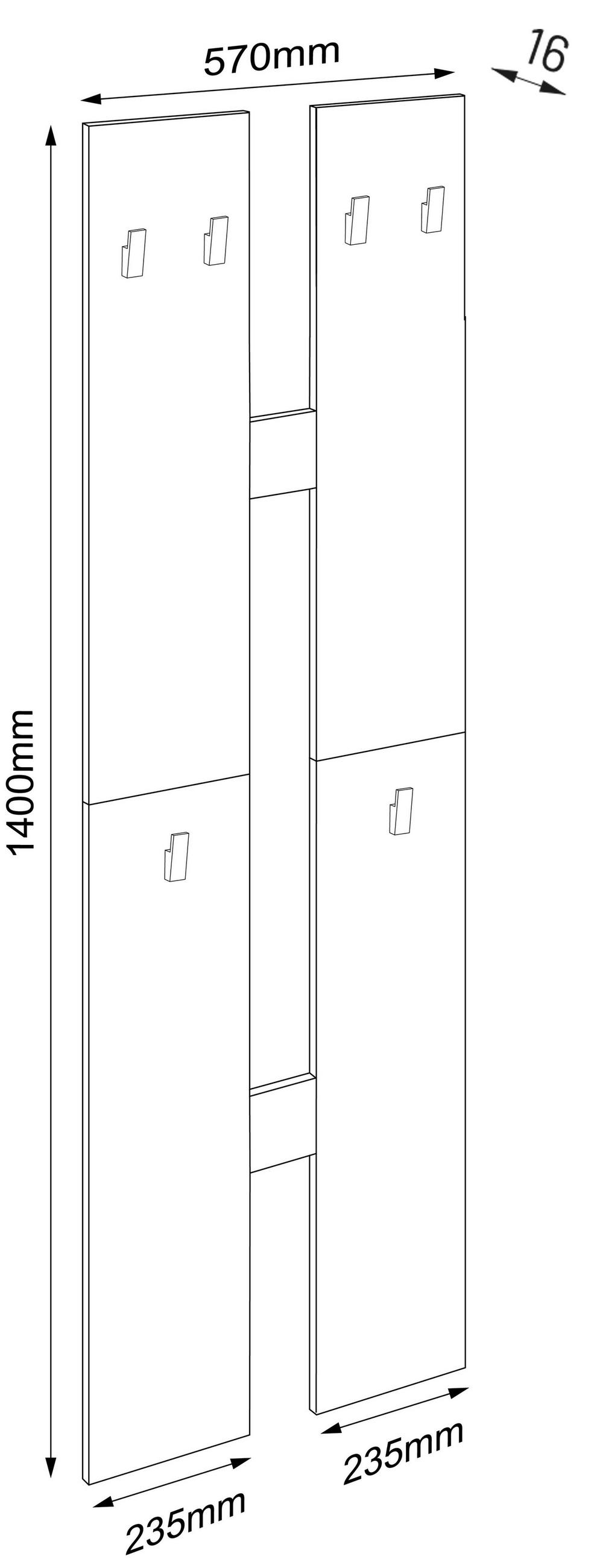WANDGARDEROBE 57/140/20 cm  - Honigeiche/Weiss, Design, Holzwerkstoff (57/140/20cm) - MID.YOU