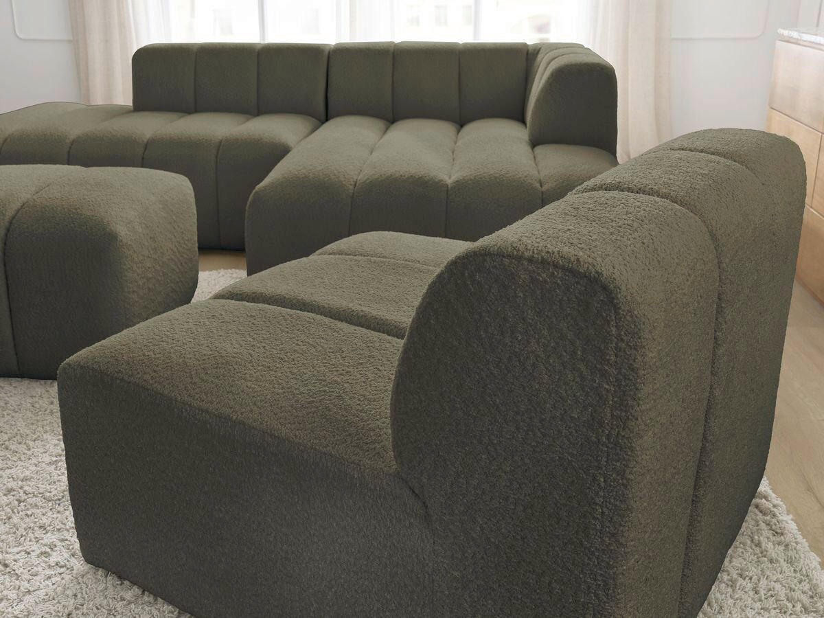 ECKSOFA Ottomane rechts  ANNECY Grün Bouclé  - Schwarz/Grün, MODERN, Kunststoff/Textil (262/170cm)