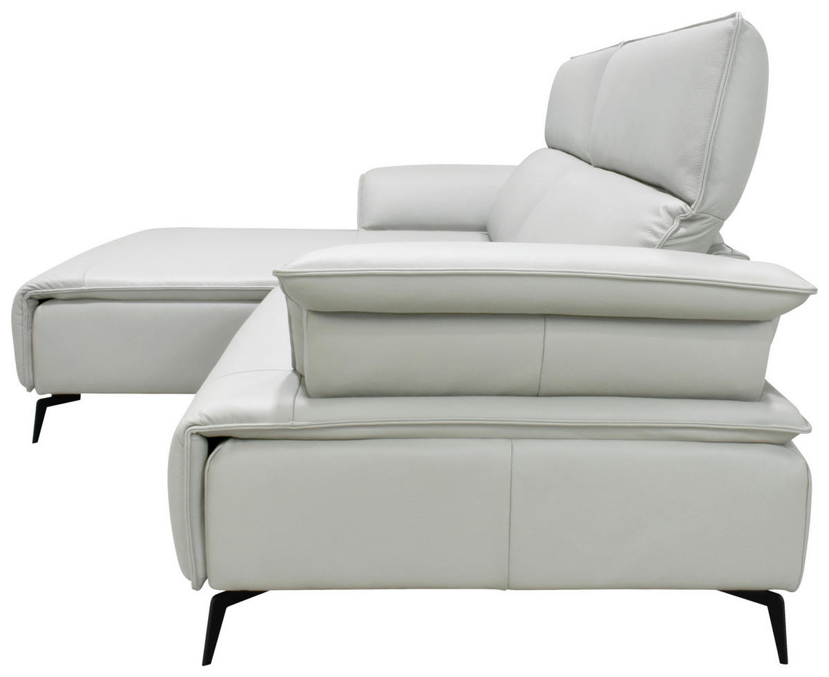 ECKSOFA Hellgrau, Schwarz Echtleder Rückenkissen, Rücken echt, Kopfteilverstellung, Sitztiefenverstellung, Fußteilverstellung, Armlehnenkissen  - Hellgrau/Schwarz, Design, Leder/Metall (280/75-100/112-176cm) - Celina Home