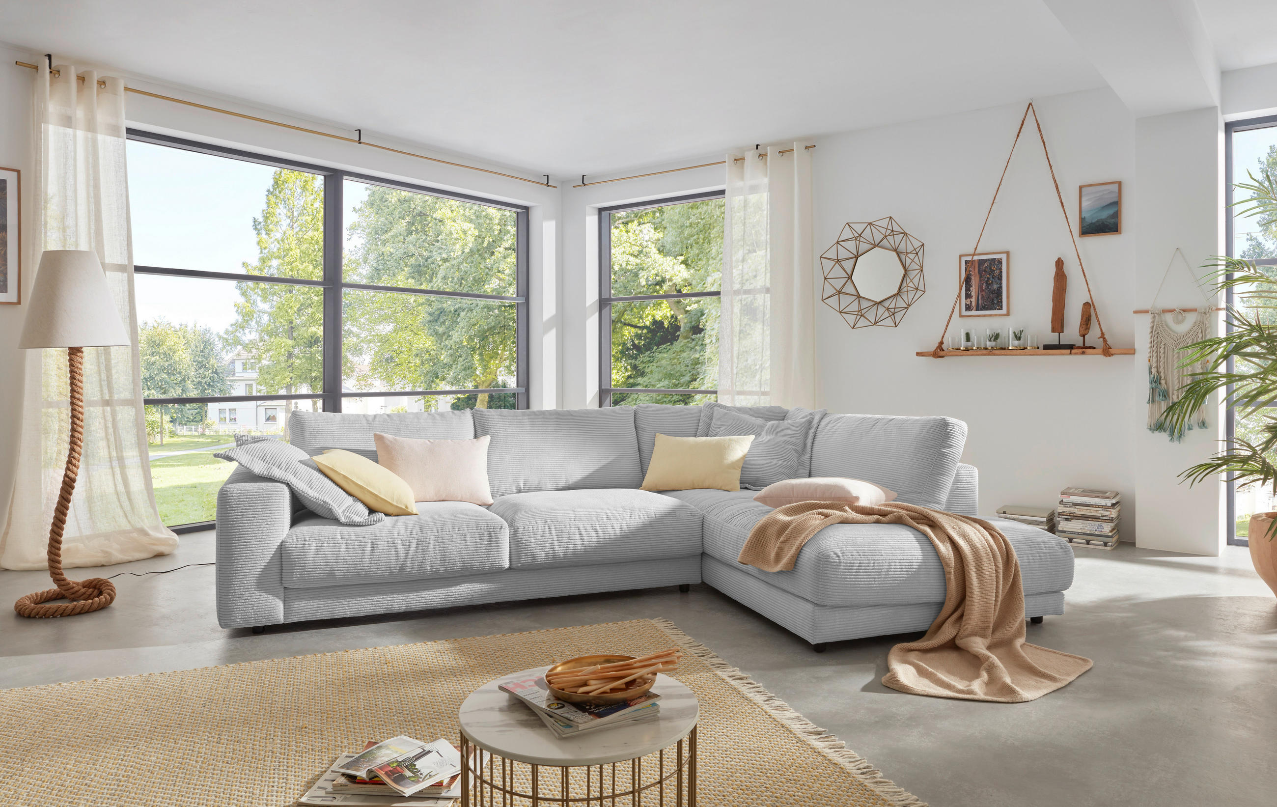 ECKSOFA Grau Cord  - Schwarz/Grau, Design, Kunststoff/Textil (325/224cm) - Hom`in