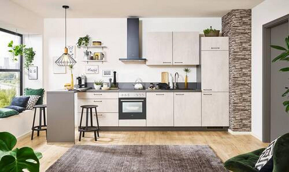 BUCĂTĂRIE FĂRĂ ELECTROCASNICE  - alb/antracit, Modern, material pe bază de lemn (320cm) - Welnova