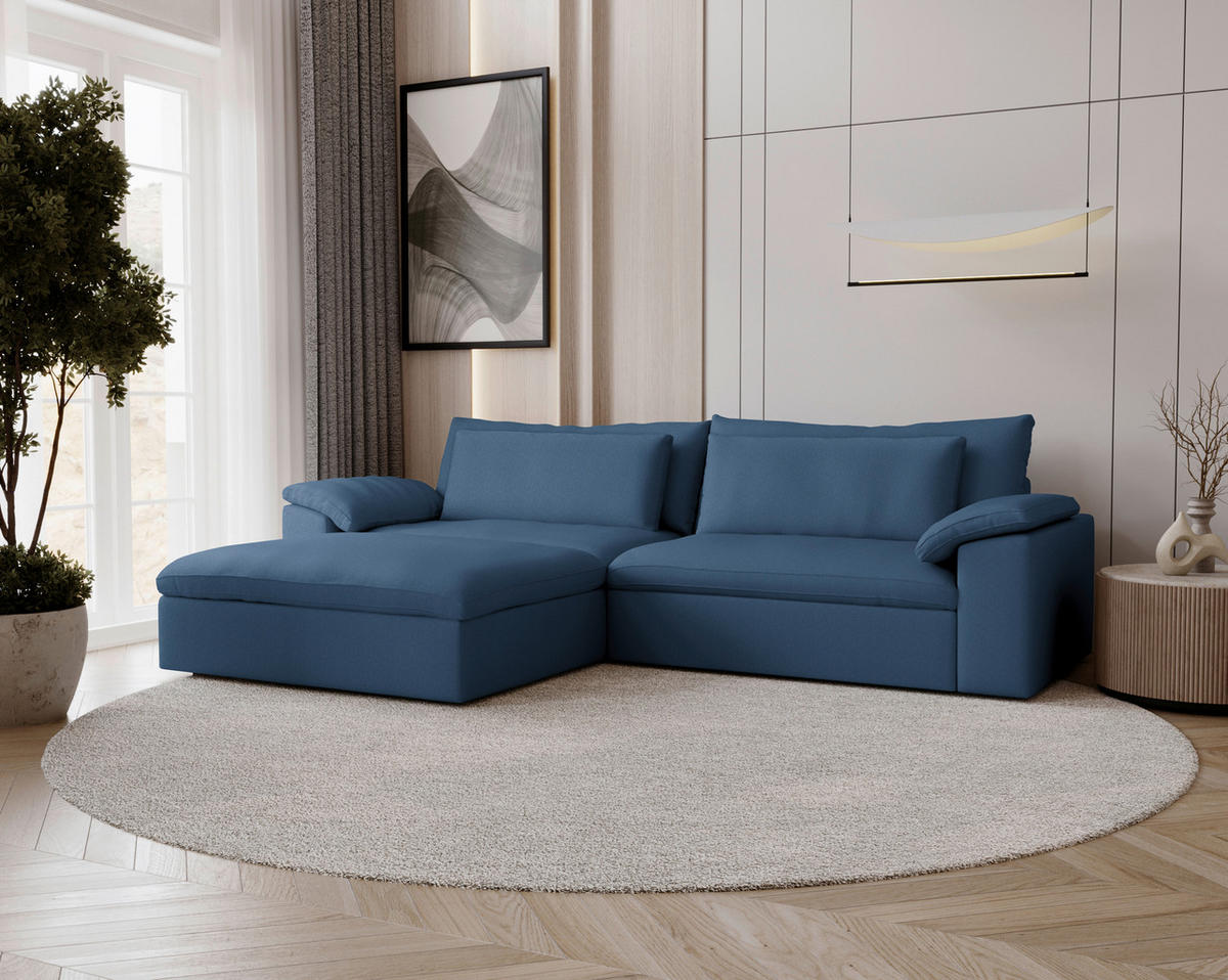 ECKSOFA  Chenille Dunkelblau  - Schwarz/Dunkelblau, Modern, Kunststoff/Textil (198/306cm) - Carryhome