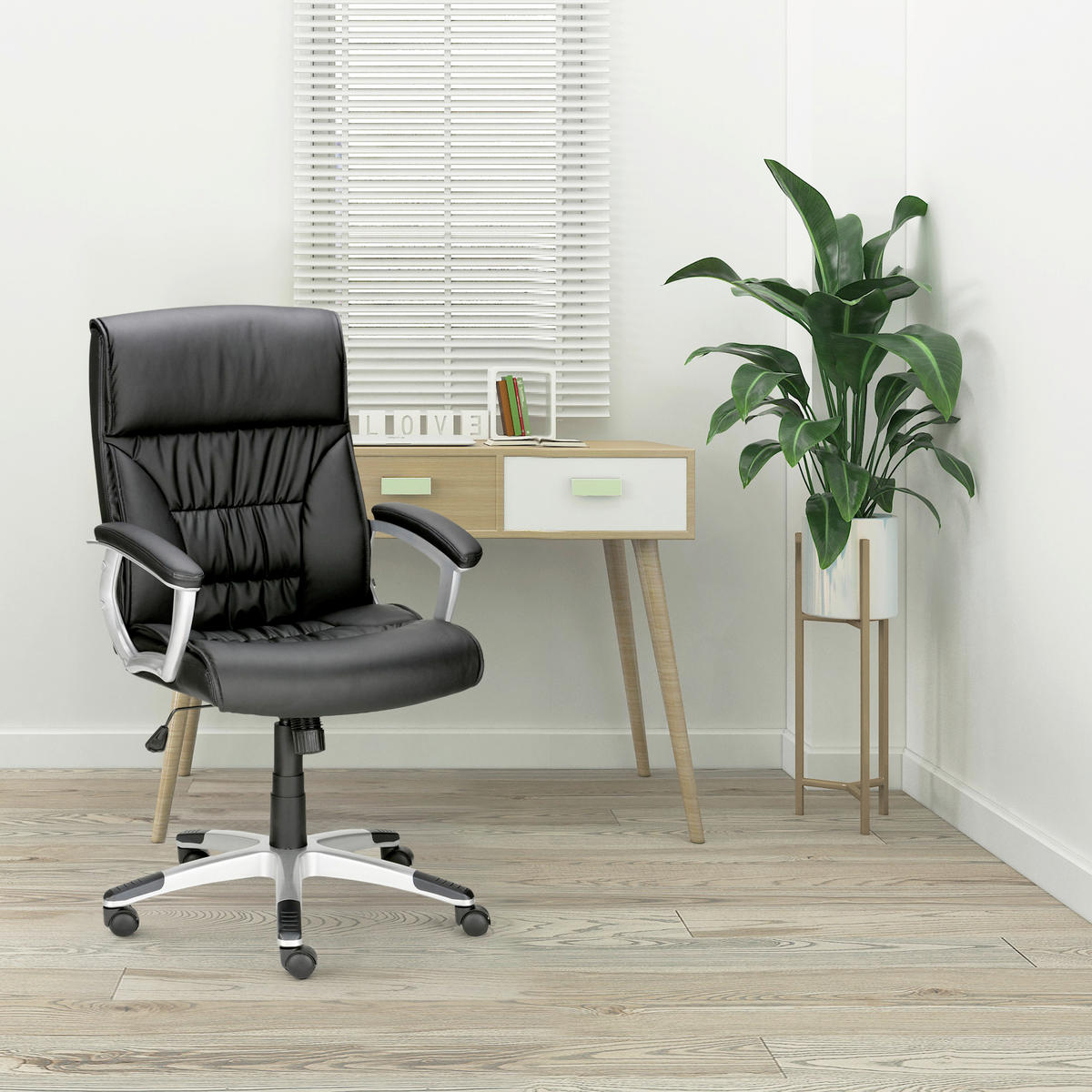 DREHSTUHL Lederlook Schwarz  - Silberfarben/Schwarz, Design, Textil/Metall (65/118/64cm) - MID.YOU