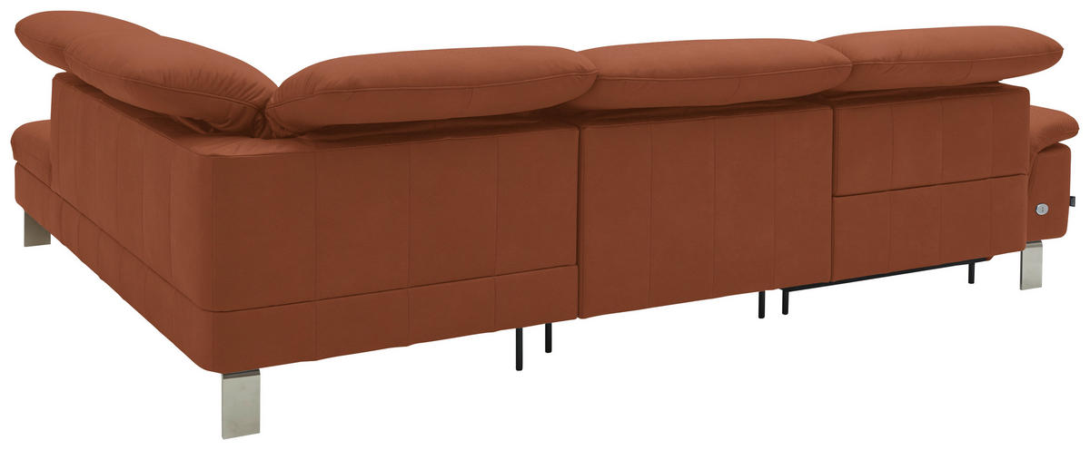 ECKSOFA in Echtleder Cognac  309/233 cm  - Edelstahlfarben/Cognac, Design, Leder/Metall (309/233cm) - Dieter Knoll