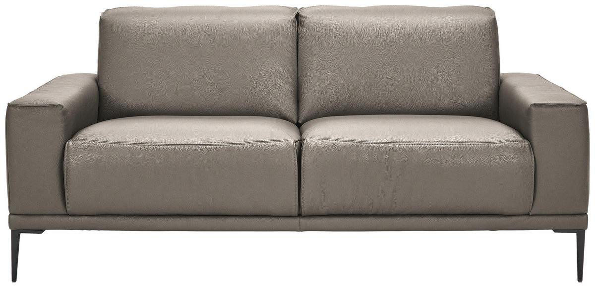2-SITZER-SOFA Echtleder Graubraun  - Graubraun/Schwarz, Design, Leder/Metall (180/82/92cm) - Johann Jakob