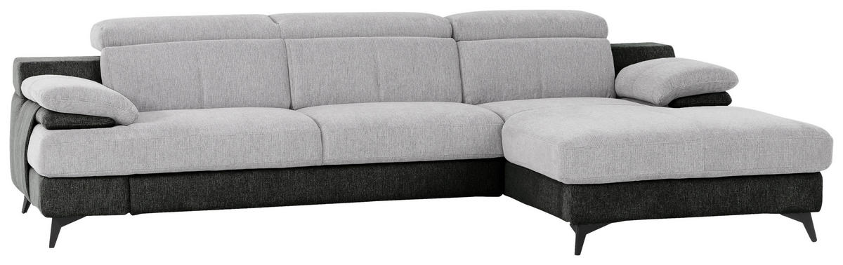 ECKSOFA in Chenille Graphitfarben, Silberfarben  - Silberfarben/Schwarz, Design, Textil/Metall (291/80-98/178cm) - Livetastic