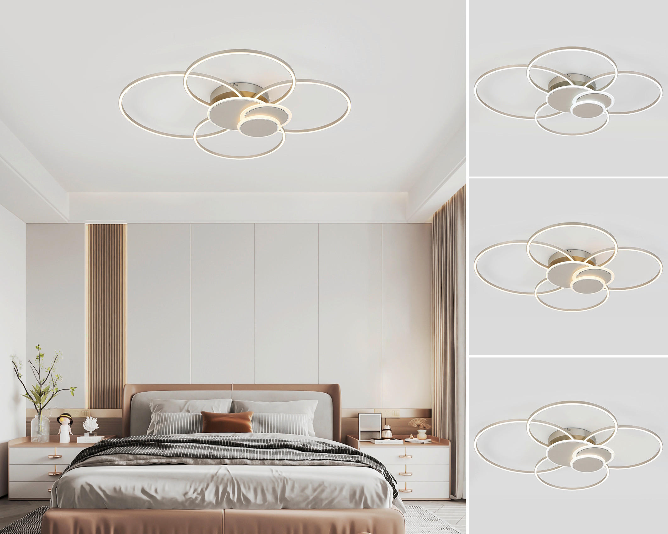 STROPNÉ LED SVIETIDLO, 90,5/81/9,5 cm - biela/šampanská, Design, kov/plast (90,5/81/9,5cm) - Novel