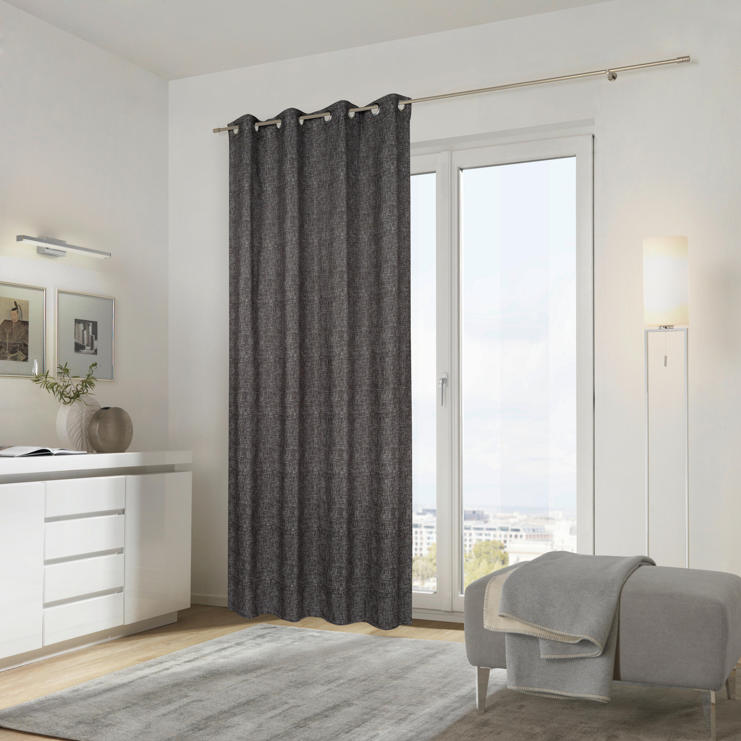 ÖSENSCHAL Gent blickdicht 135/250 cm   - Schwarz, Design, Textil (135/250cm) - Ambiente