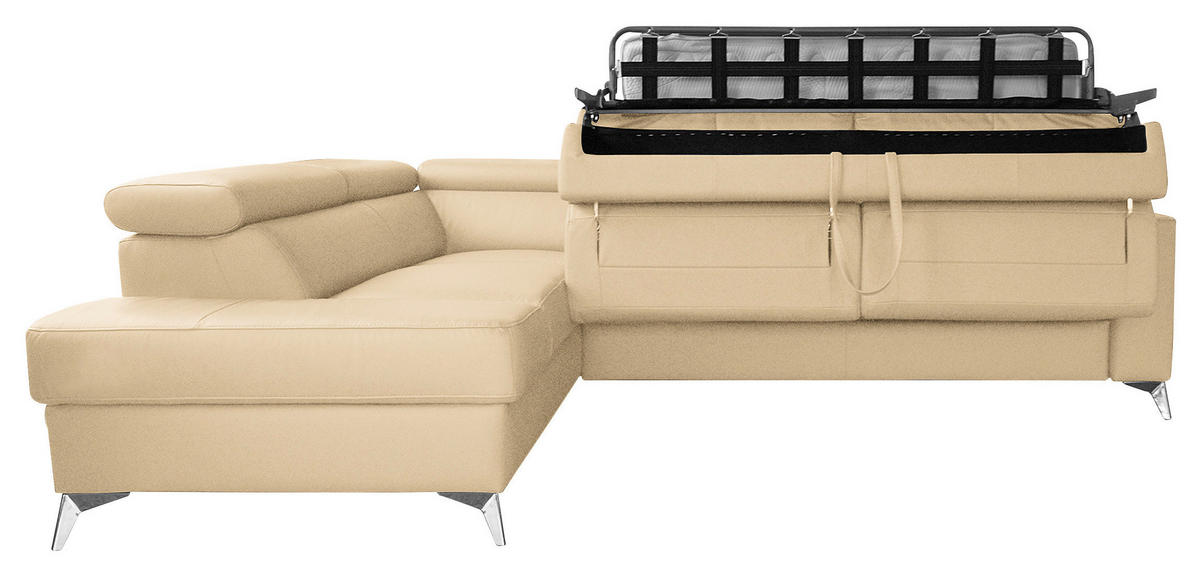 ECKSOFA MONDO Beige Echtleder Lederlook  - Chromfarben/Beige, Design, Leder/Textil (208/286cm) - Livetastic