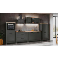 KÜCHENLEERBLOCK 370 cm   in Anthrazit, Eiche Artisan  - Anthrazit/Schwarz, MODERN, Glas/Holzwerkstoff (370cm) - home24