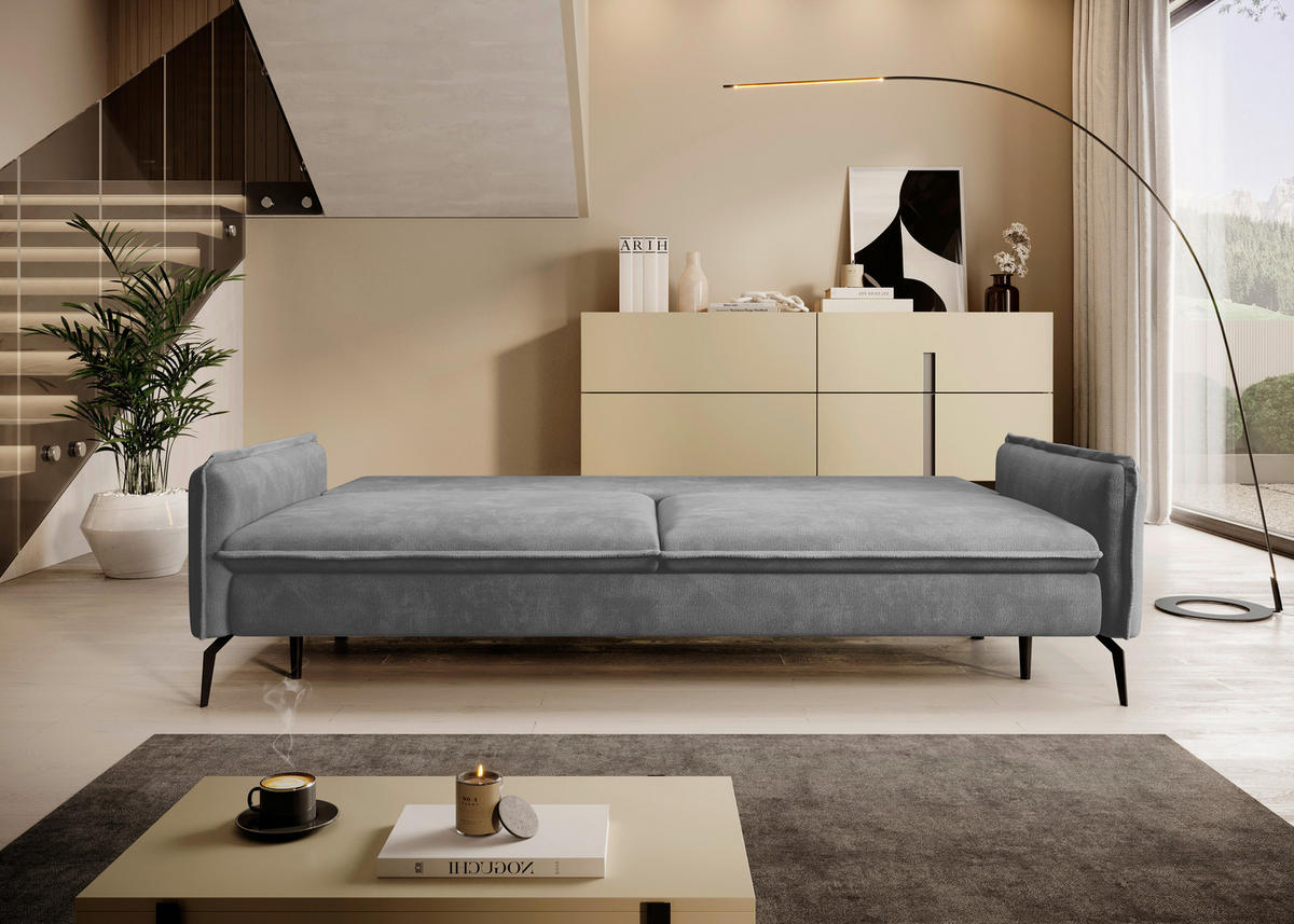 SCHLAFSOFA Chenille Grau, Hellgrau  - Hellgrau/Schwarz, KONVENTIONELL, Textil/Metall (223/89/107cm) - Carryhome